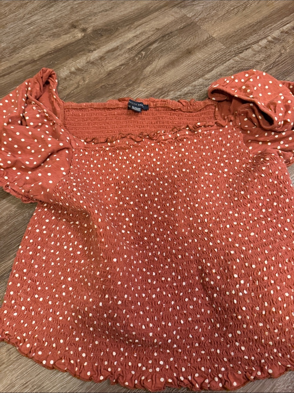 American Eagle Outfitters Rust Dot Smocked Off-Shoulder Crop Top